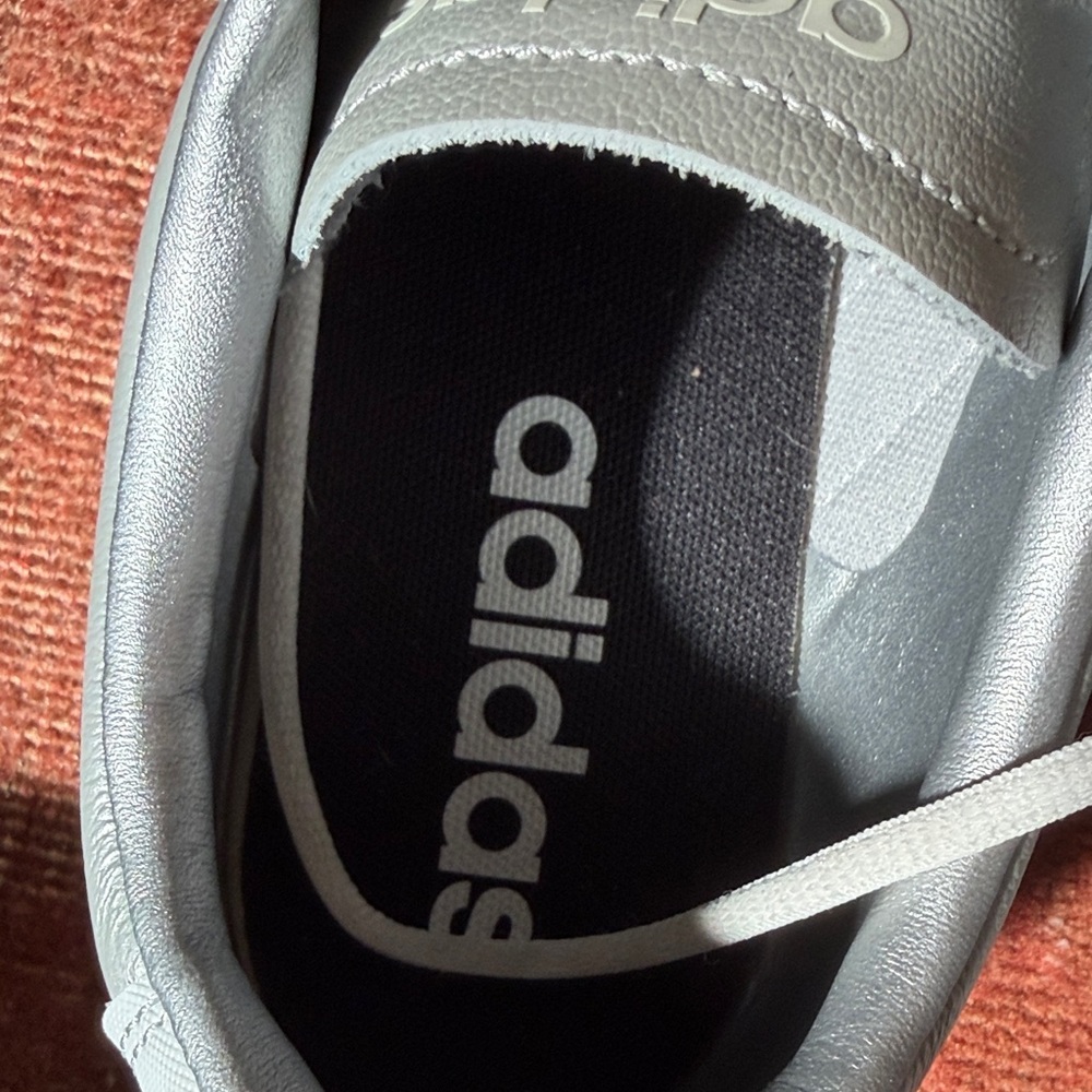 adidas White Leather Trainers with Black Insole Branding - Picture 5 of 5
